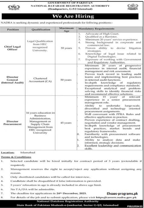 NADRA Jobs 2023 Online Apply for Males & Females in Pakistan