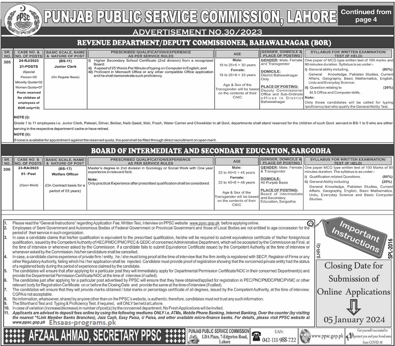 PPSC Jobs Apply Online Advertisement New Vacancies