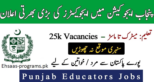 Punjab Educators Jobs 2024 Advertisement, Apply Online